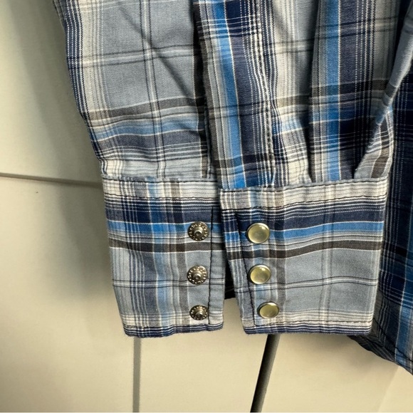Wrangler Men’s Blue Plaid Pearl Snap Long Sleeve Western Wrancher Shirt 2XL - Picture 6 of 8